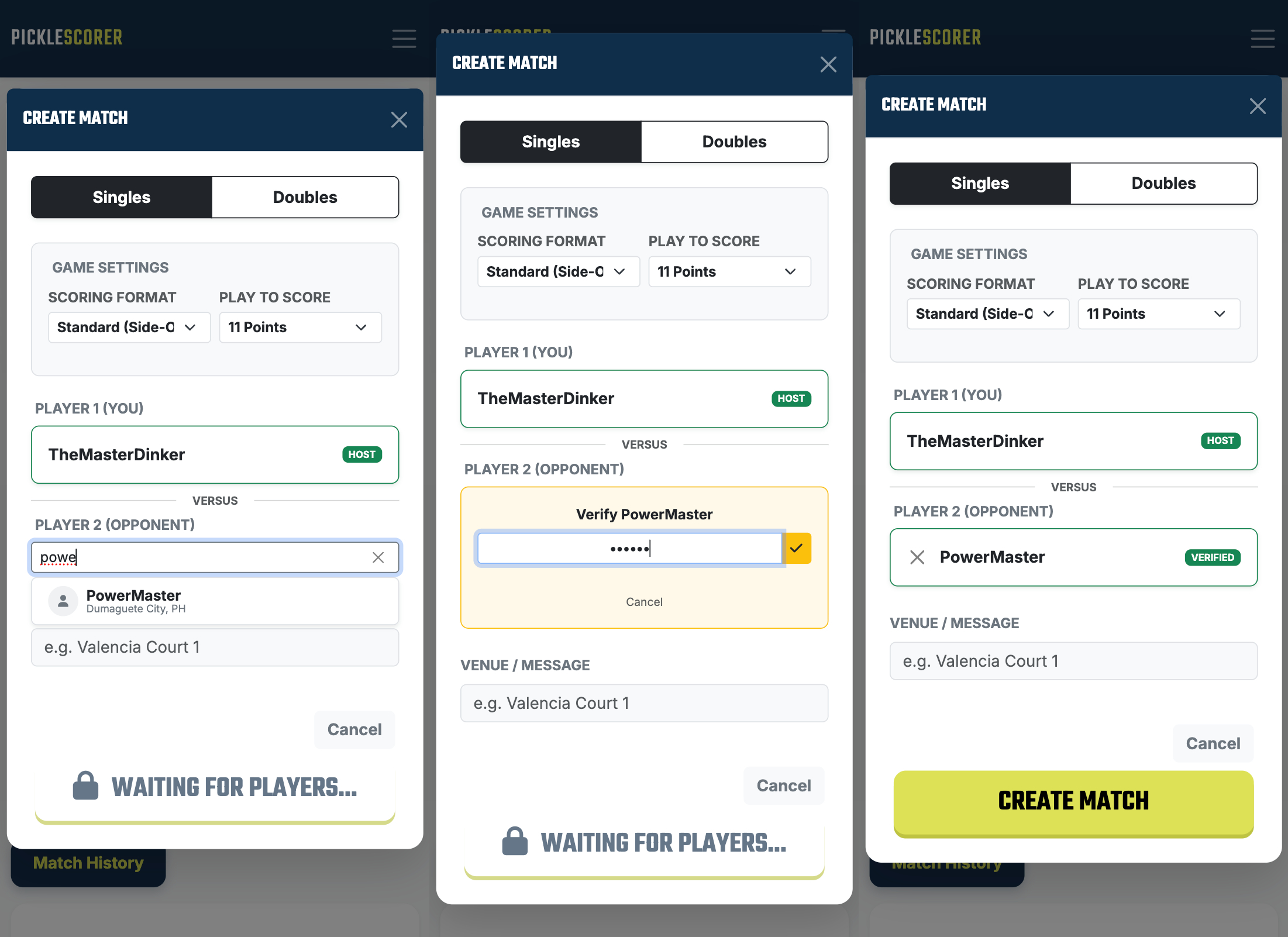 Match Creation Screen